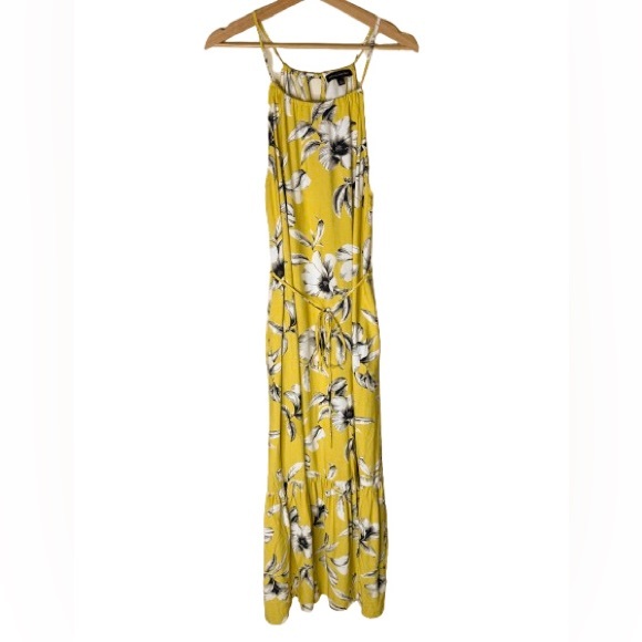 Banana Republic Floral Halter Tiered Maxi Dress Tropical Floral Yellow size 10 - Picture 2 of 9